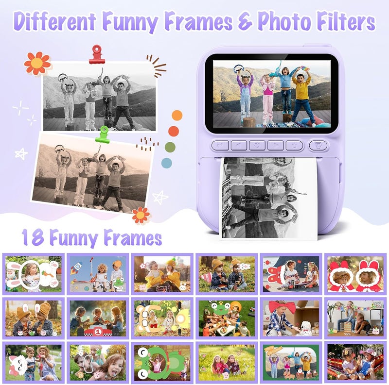 Gofunly Kids Camera Instant Print, 3.0" HD 32MP Kids Camera Christmas Birthday Gifts for 3 4 5 6 7 8 9 10 11 12 Year Old Girls Boys, 32GB SD Card-Purple - Image 5